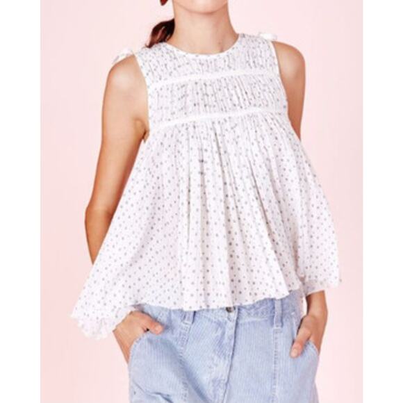 Ulla Johnson Tops - Ulla Johnson white blue ditzy print tie back babydoll top Size 4 Boho Feminine